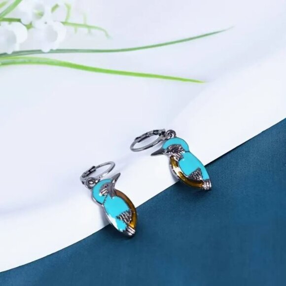 NEW Meadowlark Turquoise Blue Enamel Bird Pewter Drop Earrings - Picture 3 of 4